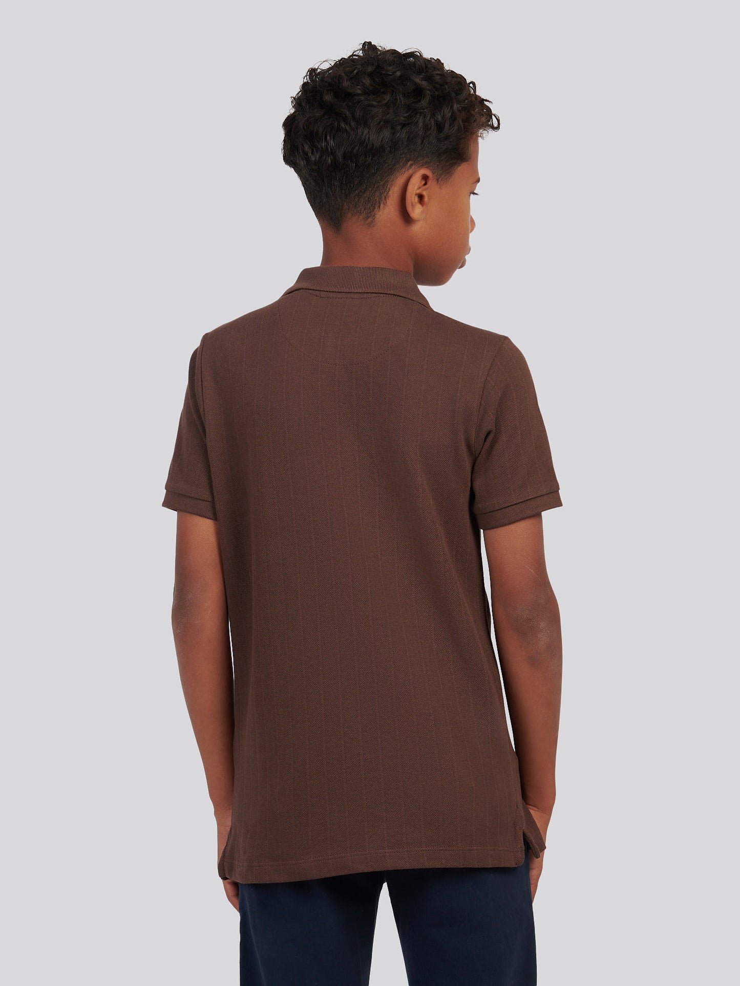 Boys Vertical Texture Polo Shirt in Chocolate Martini