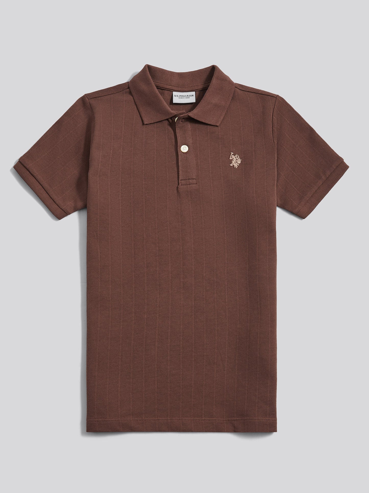 Boys Vertical Texture Polo Shirt in Chocolate Martini