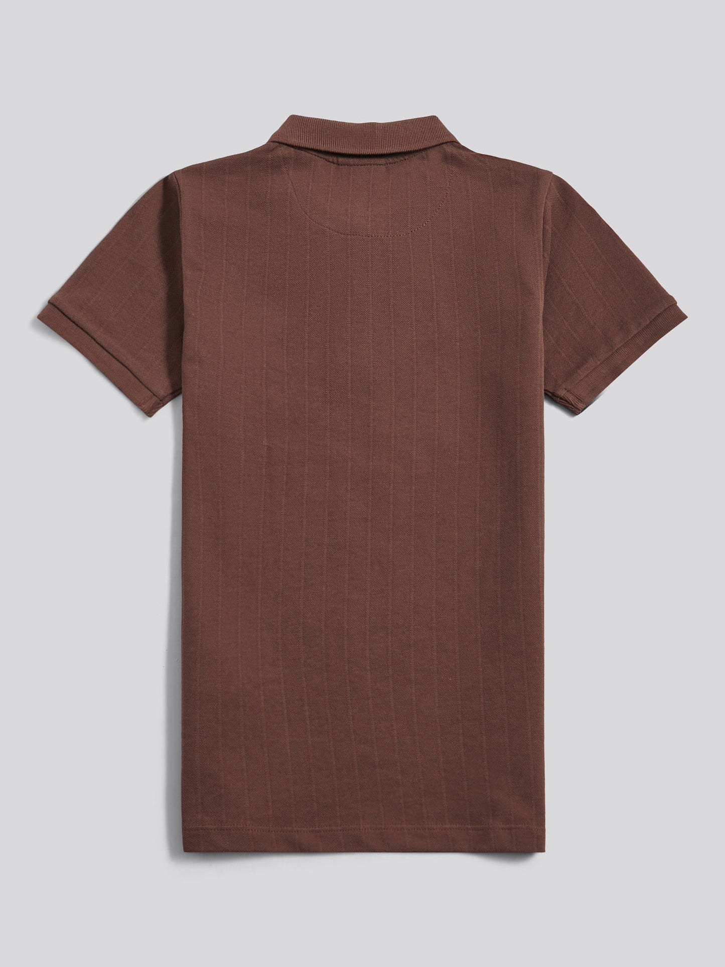 Boys Vertical Texture Polo Shirt in Chocolate Martini