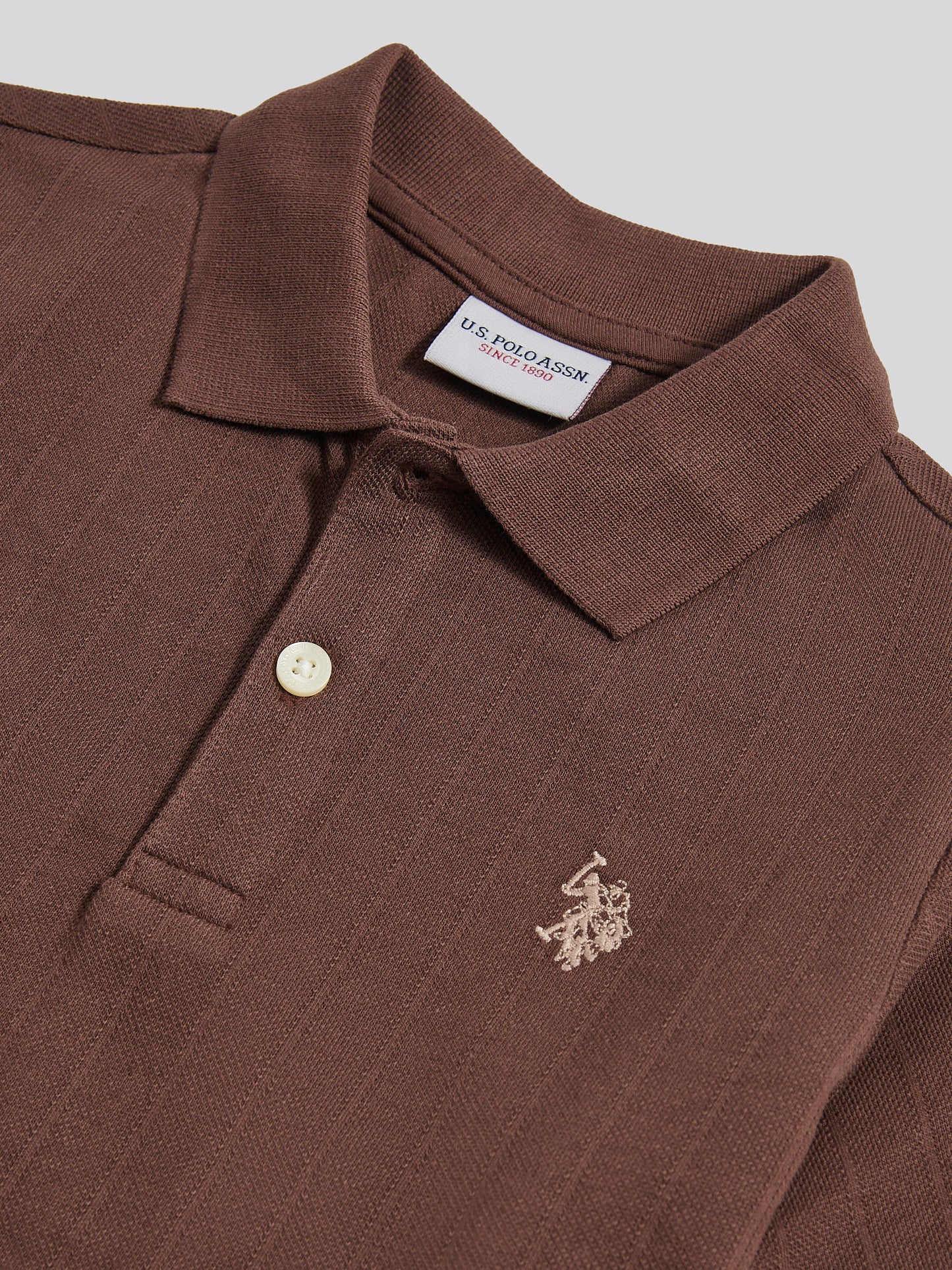 Boys Vertical Texture Polo Shirt in Chocolate Martini