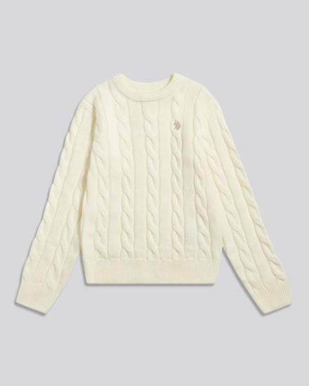 Boys Cable Knit Crew Neck Jumper Whisper White