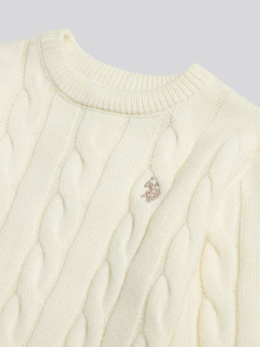 Boys Cable Knit Crew Neck Jumper Whisper White