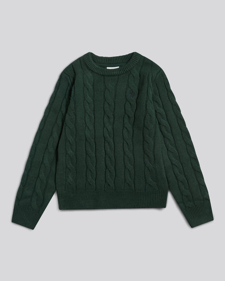 Boys Cable Knit Crew Neck Jumper Green Gables