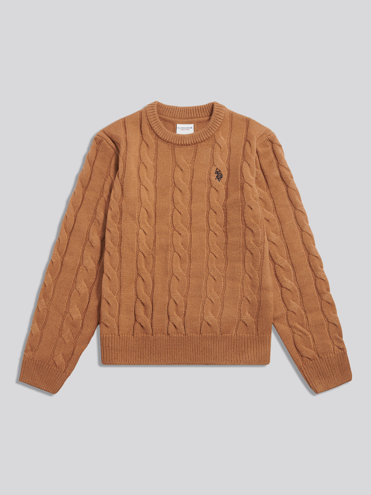 Boys Cable Knit Crew Neck Jumper Autumn Leaf
