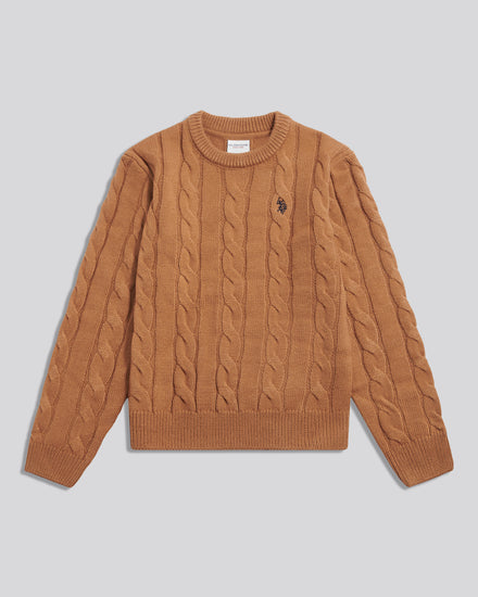 Boys Cable Knit Crew Neck Jumper Autumn Leaf