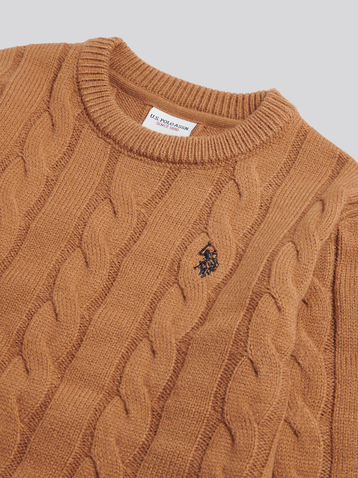 Boys Cable Knit Crew Neck Jumper Autumn Leaf