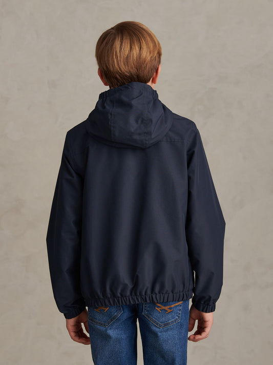 Boys Fleece Lined Windbreaker Jacket Dark Sapphire Navy / Haute Red DHM