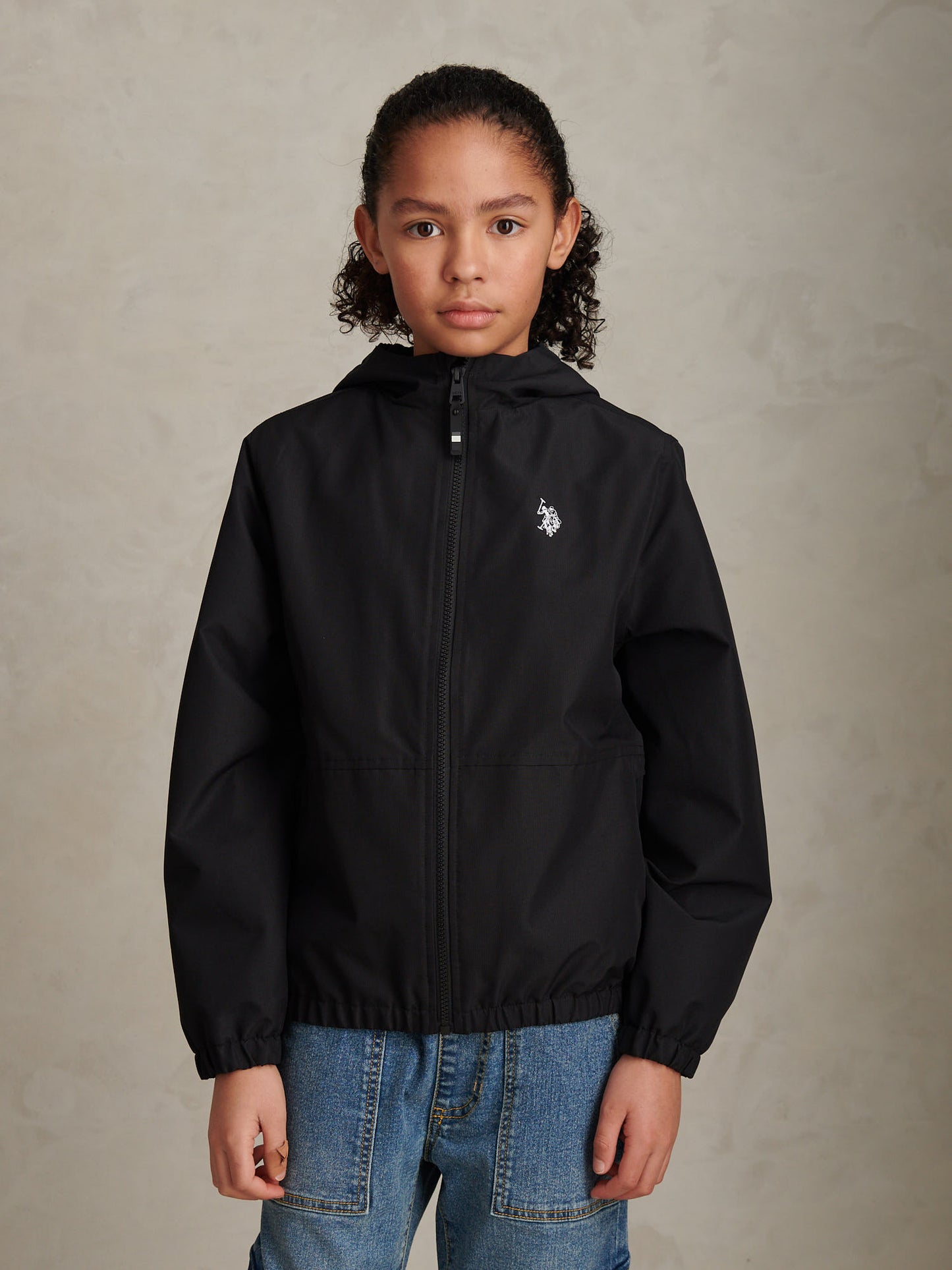 Boys Fleece Lined Windbreaker Jacket Black Bright White DHM