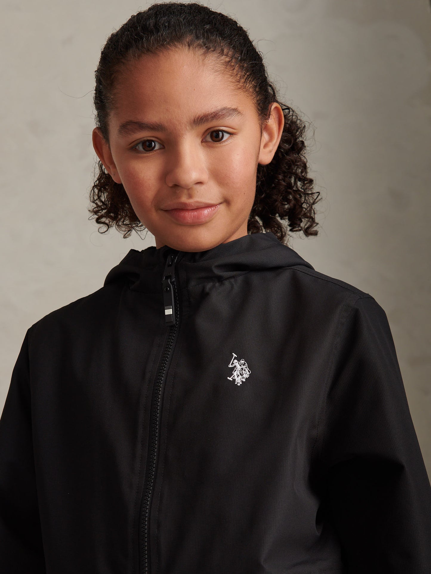 Boys Fleece Lined Windbreaker Jacket Black Bright White DHM