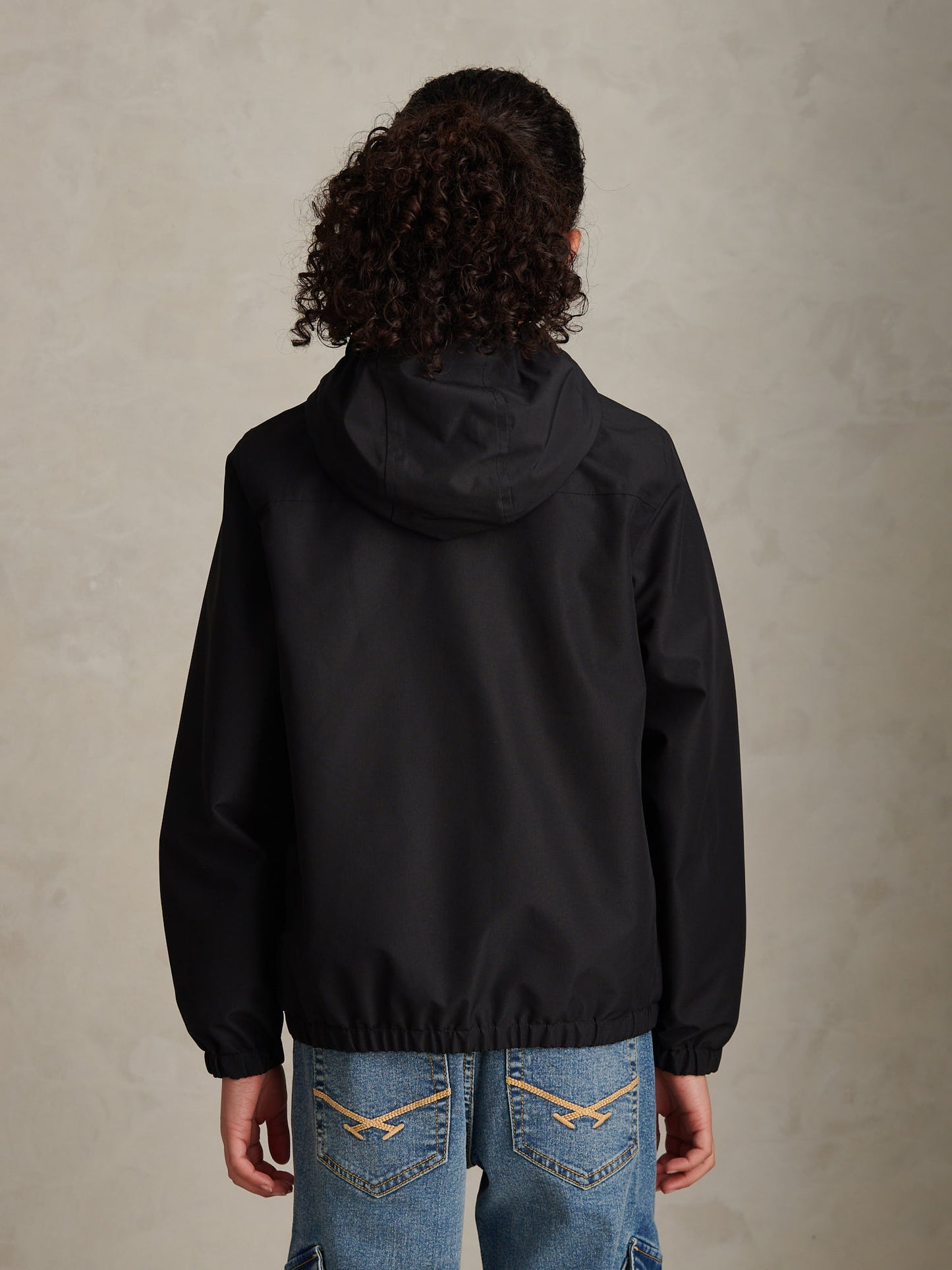 Boys Fleece Lined Windbreaker Jacket Black Bright White DHM