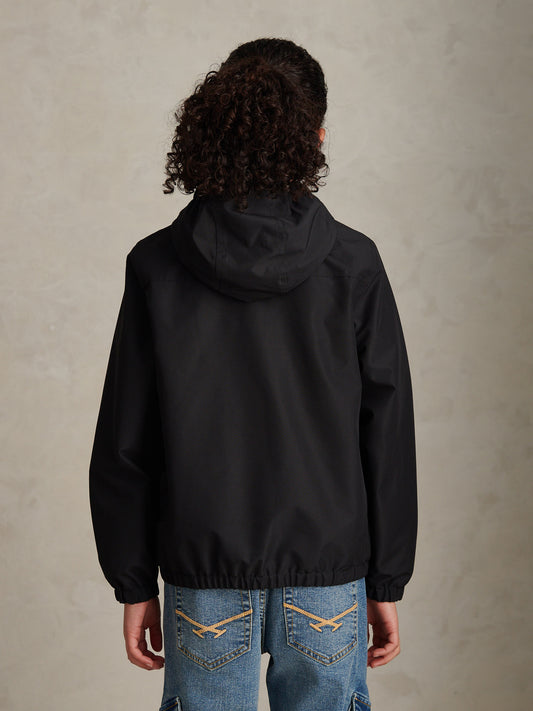 Boys Fleece Lined Windbreaker Jacket Black Bright White DHM