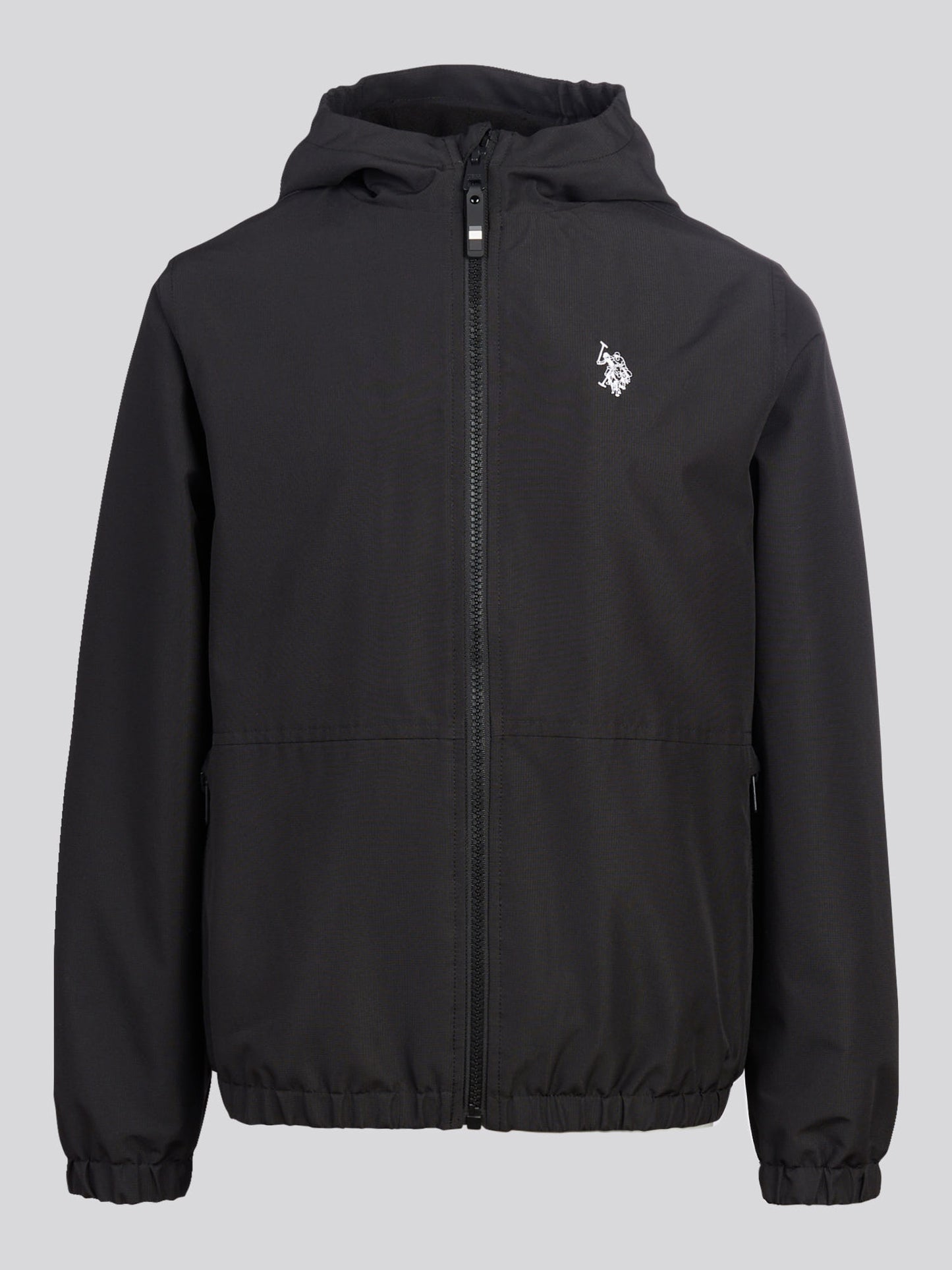 Boys Fleece Lined Windbreaker Jacket Black Bright White DHM