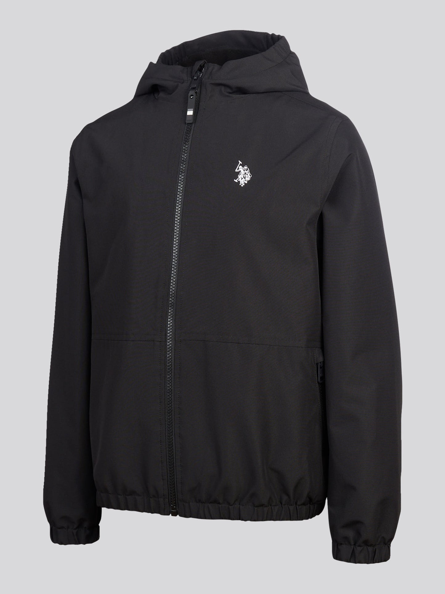 Boys Fleece Lined Windbreaker Jacket Black Bright White DHM