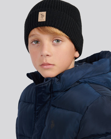 Boys Signature Double Horsemen Knit Beanie in Black