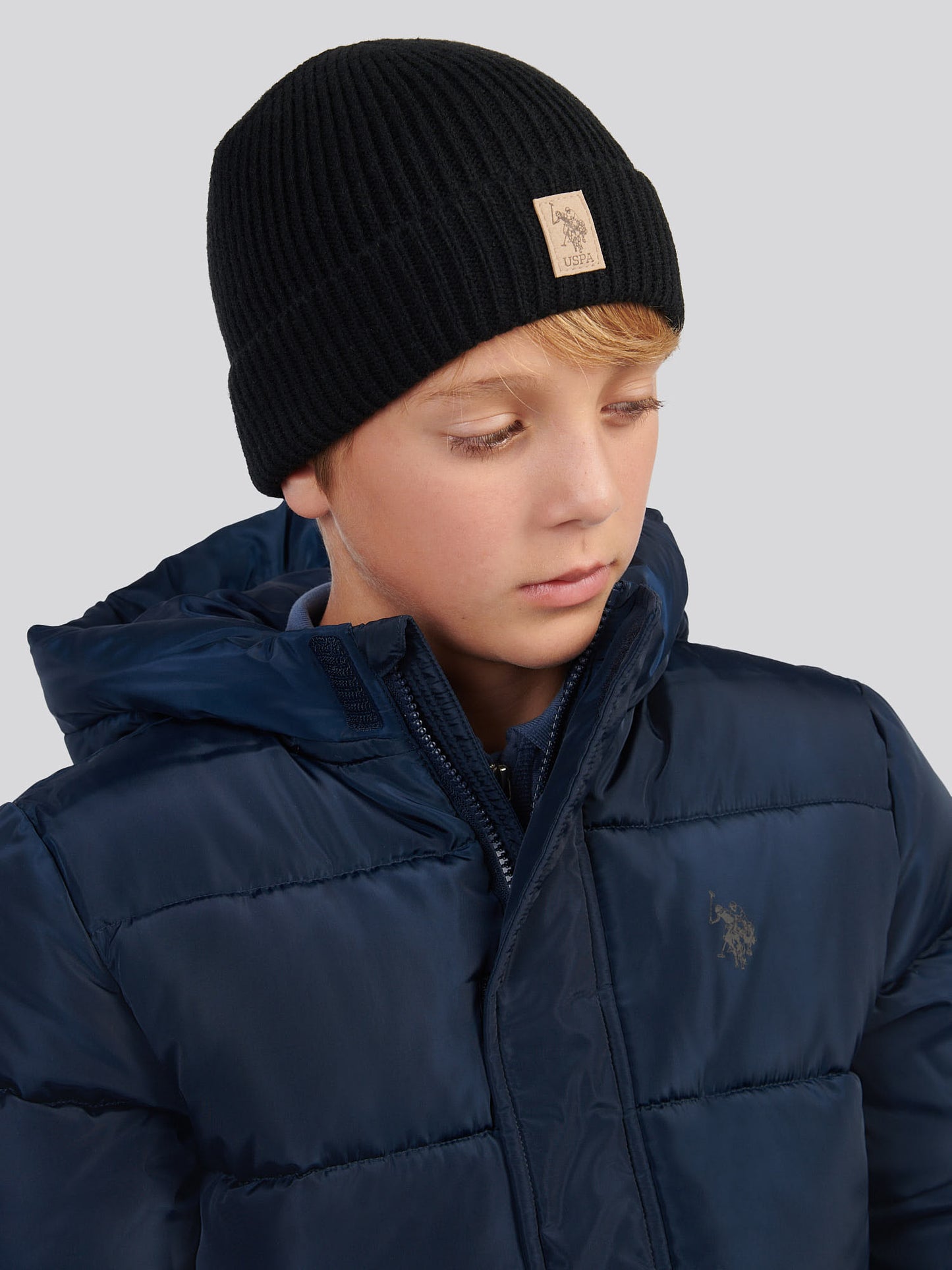 Boys Signature Double Horsemen Knit Beanie in Black