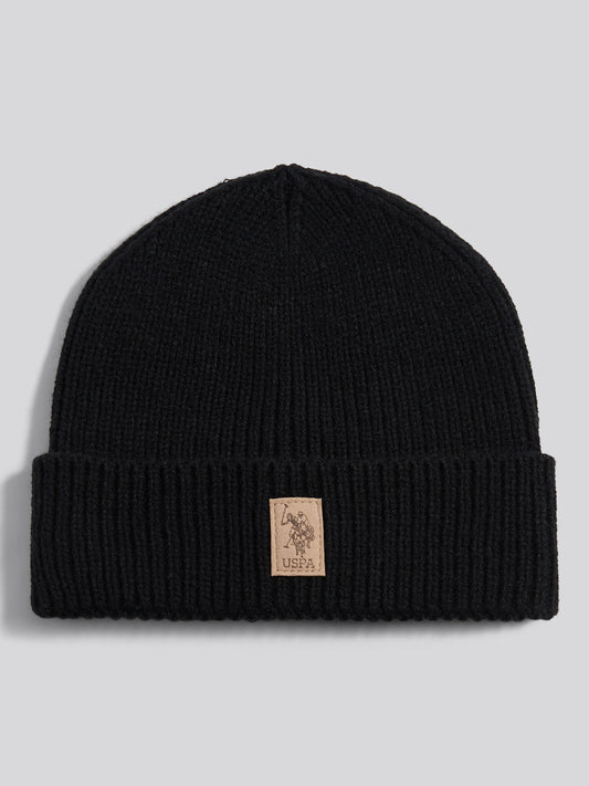 Boys Signature Double Horsemen Knit Beanie in Black