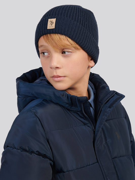 Boys Signature Double Horsemen Knit Beanie in Dark Sapphire Navy