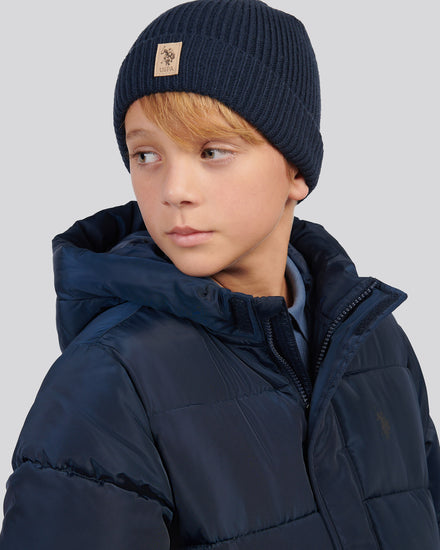 Boys Signature Double Horsemen Knit Beanie in Dark Sapphire Navy