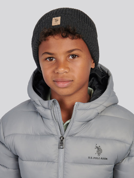 Boys Signature Double Horsemen Knit Beanie in Charcoal Marl