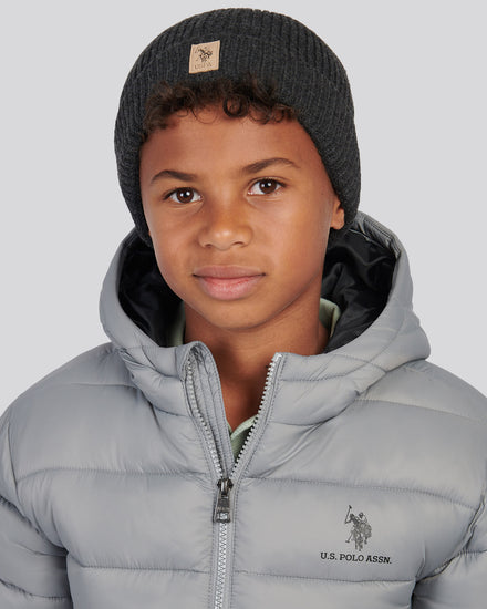 Boys Signature Double Horsemen Knit Beanie in Charcoal Marl