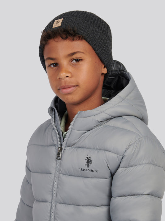 Boys Signature Double Horsemen Knit Beanie in Charcoal Marl