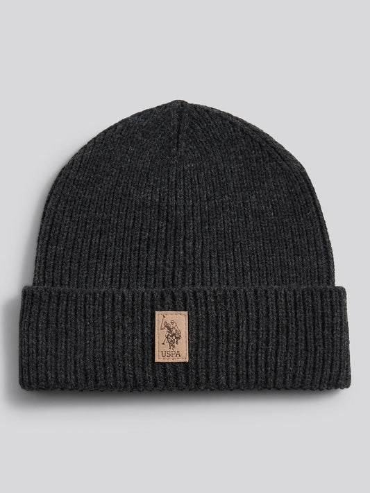 Boys Signature Double Horsemen Knit Beanie in Charcoal Marl