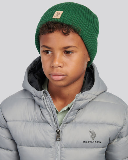 Boys Signature Double Horsemen Knit Beanie in Pineneedle