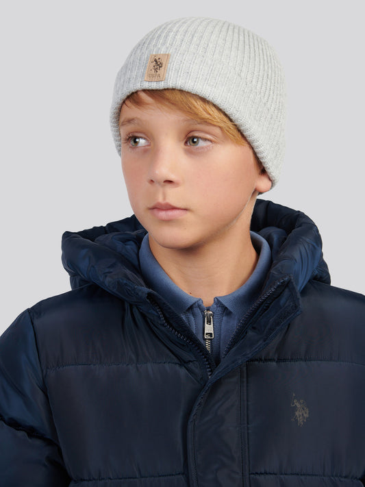 Boys Signature Double Horsemen Knit Beanie in Mid Grey Marl