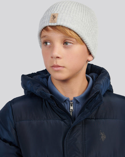 Boys Signature Double Horsemen Knit Beanie in Mid Grey Marl
