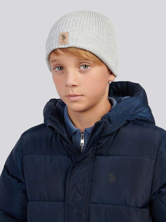 Boys Signature Double Horsemen Knit Beanie in Mid Grey Marl