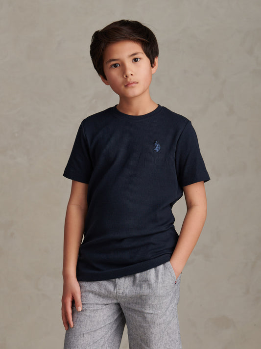 Boys Vertical Texture T-Shirt Dark Sapphire Navy / Moonlight Blue DHM
