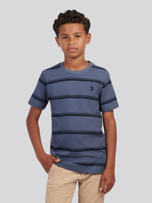 Boys Terry Stripe T-Shirt in Vintage Indigo