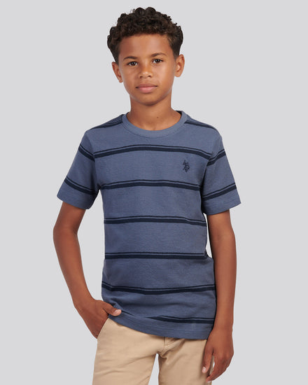 Boys Terry Stripe T-Shirt in Vintage Indigo