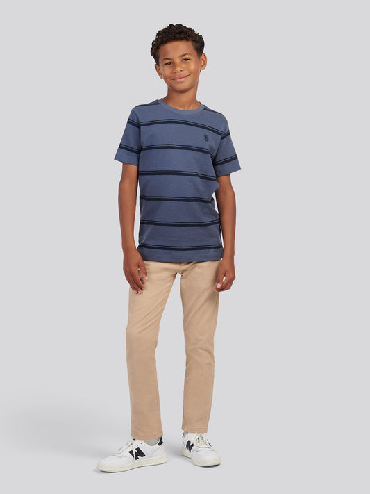 Boys Terry Stripe T-Shirt in Vintage Indigo