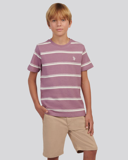 Boys Terry Stripe T-Shirt in Elderberry