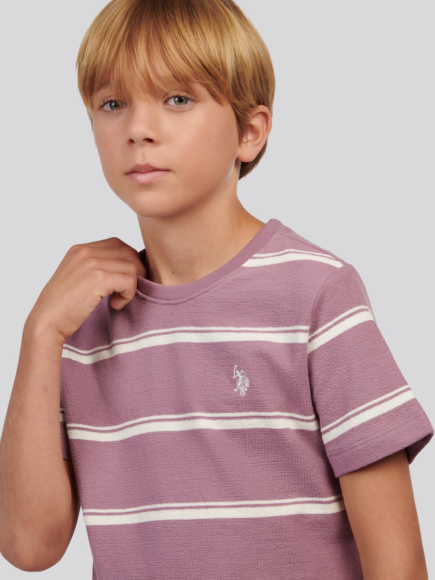 Boys Terry Stripe T-Shirt in Elderberry