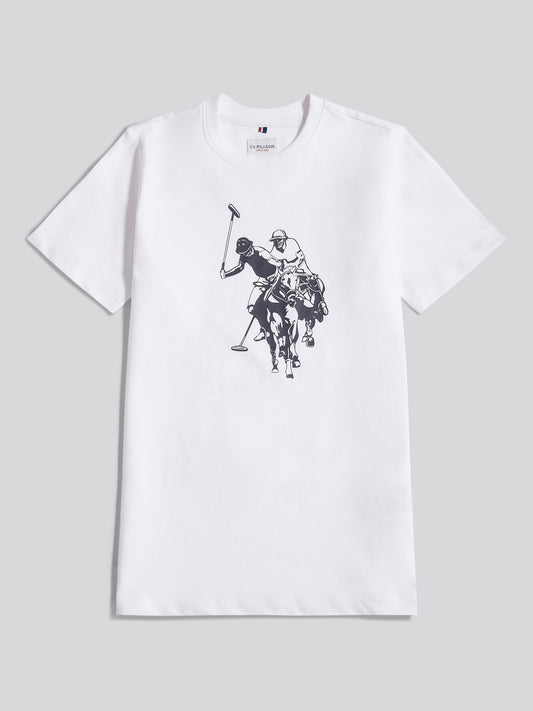 Boys Double Horsemen Graphic T-Shirt in Bright White
