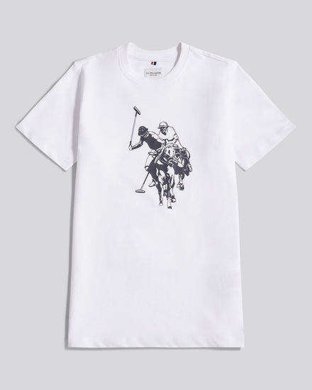 Boys Double Horsemen Graphic T-Shirt in Bright White