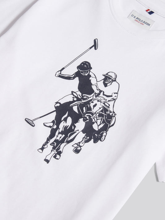 Boys Double Horsemen Graphic T-Shirt in Bright White
