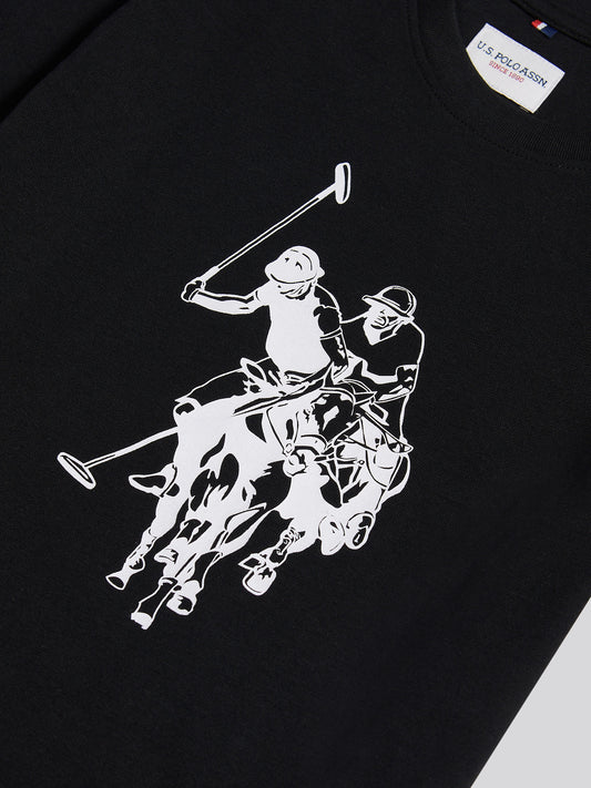 Boys Double Horsemen Graphic T-Shirt in Black