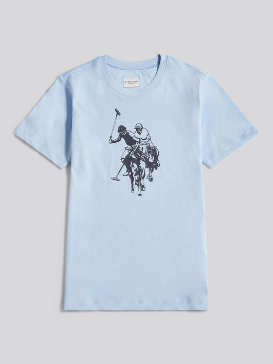 Boys Double Horsemen Graphic T-Shirt in Chambray Blue