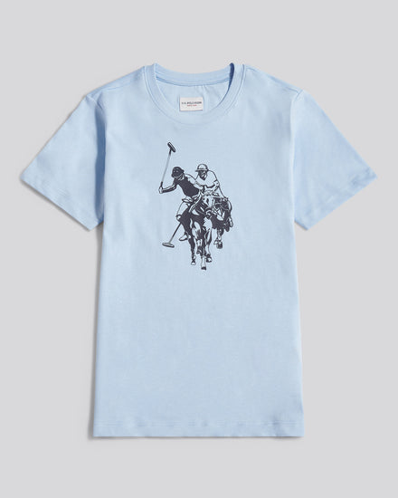 Boys Double Horsemen Graphic T-Shirt in Chambray Blue