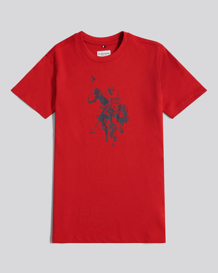 Boys Double Horsemen Graphic T-Shirt in Haute Red