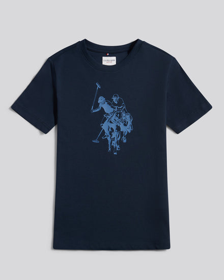 Boys Double Horsemen Graphic T-Shirt in Dark Sapphire Navy
