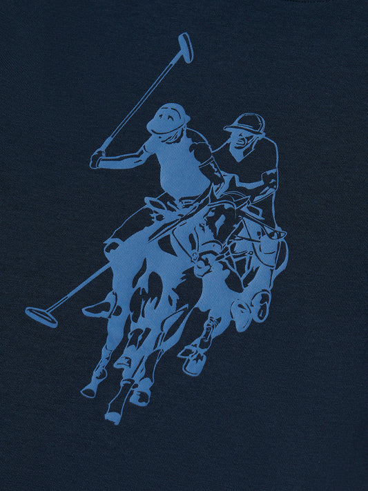 Boys Double Horsemen Graphic T-Shirt in Dark Sapphire Navy