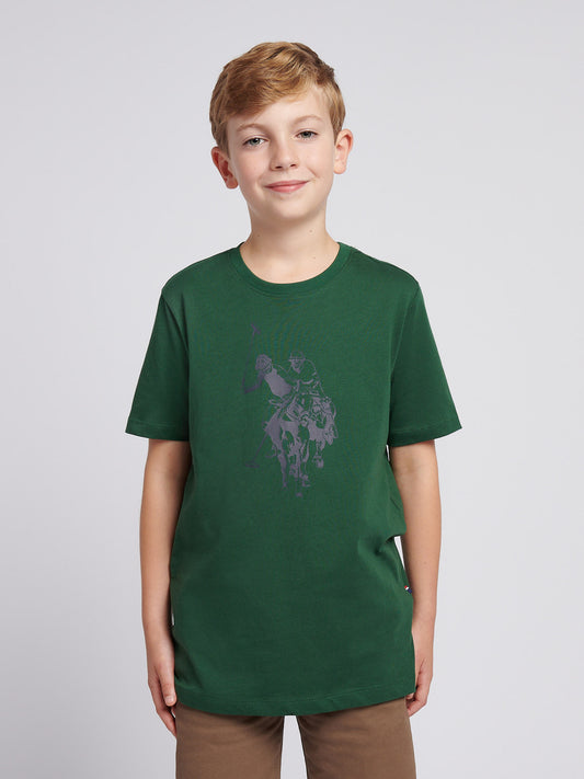 Boys Double Horsemen Graphic T-Shirt in Pineneedle