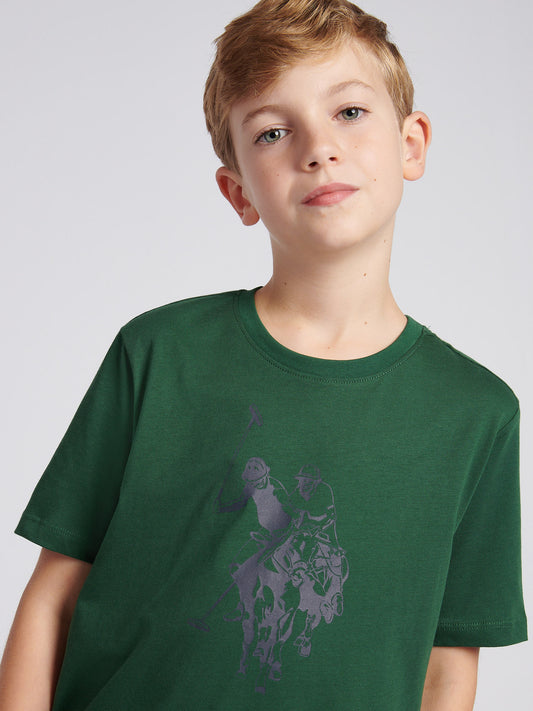 Boys Double Horsemen Graphic T-Shirt in Pineneedle