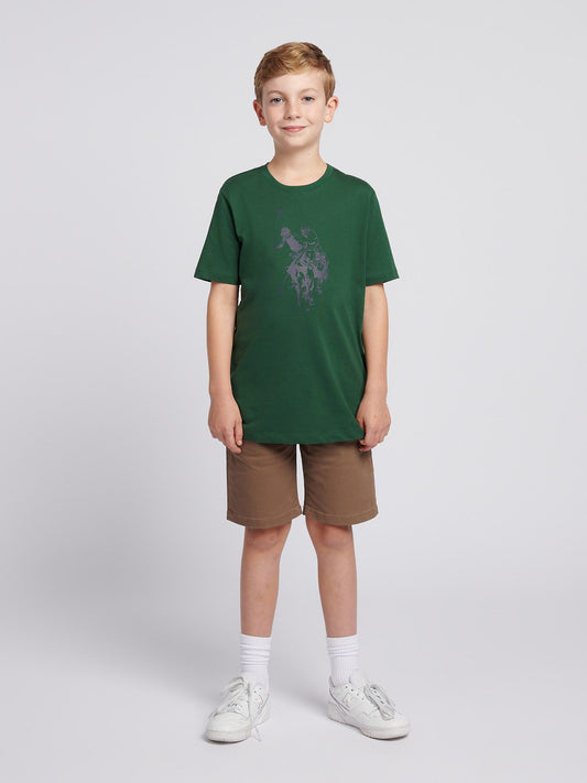 Boys Double Horsemen Graphic T-Shirt in Pineneedle