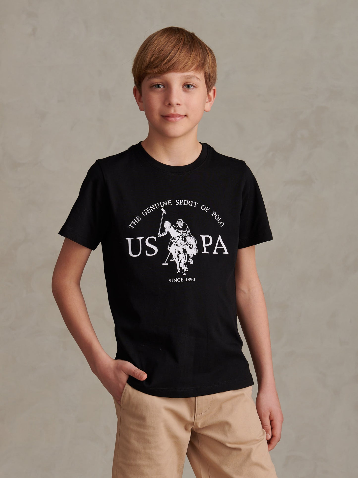 Boys USPA Print Graphic T-Shirt Black Bright White DHM