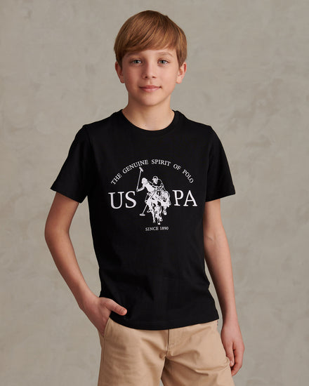 Boys USPA Print Graphic T-Shirt Black Bright White DHM